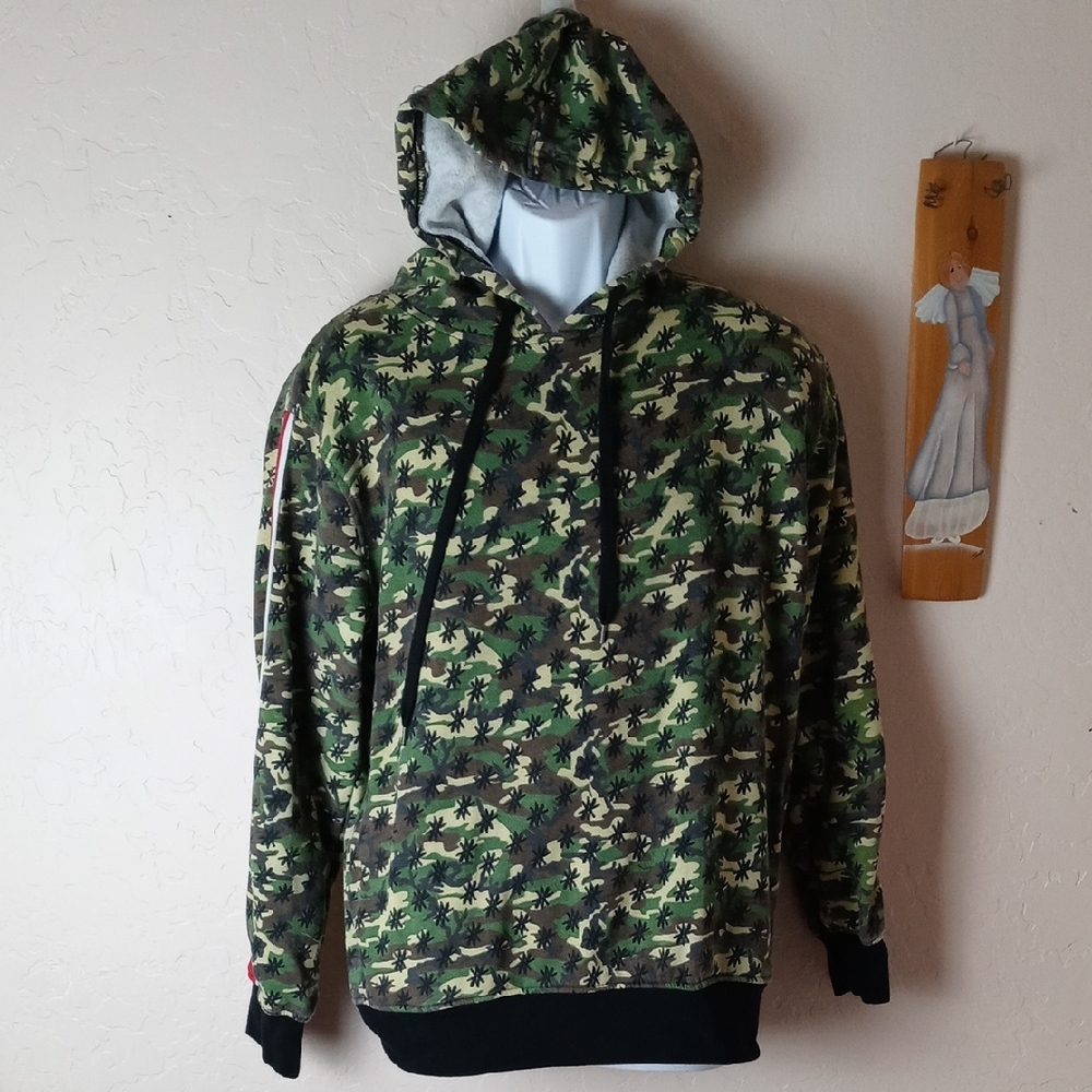 Rebel Star Camouflage Hoodie with Black And Red Trim